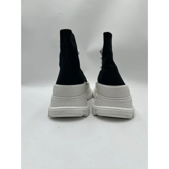 Alexander McQueen Tread Slick Lace Up Boot in black and white canvas Size 45